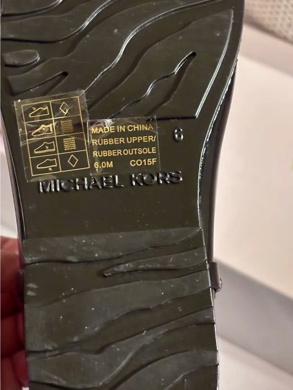 Michael Kors Glossy Black Knee-High Rain Boots with MK Emblem